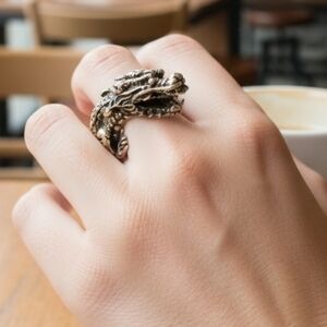 🔥3D Sterling Silver Dragon With His Mouth Open and His Tongue Sticking Out Ring